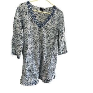 Lands End Women L (14-16) Cotton Shift Cover Up Summer Beach Resort Old Money